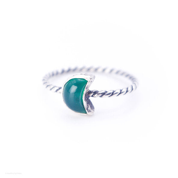 Green Agate Crescent Moon Ring