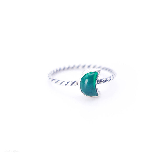 Green Agate Crescent Moon Ring