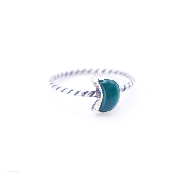 Green Agate Crescent Moon Ring