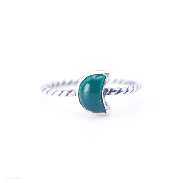 Green Agate Crescent Moon Ring