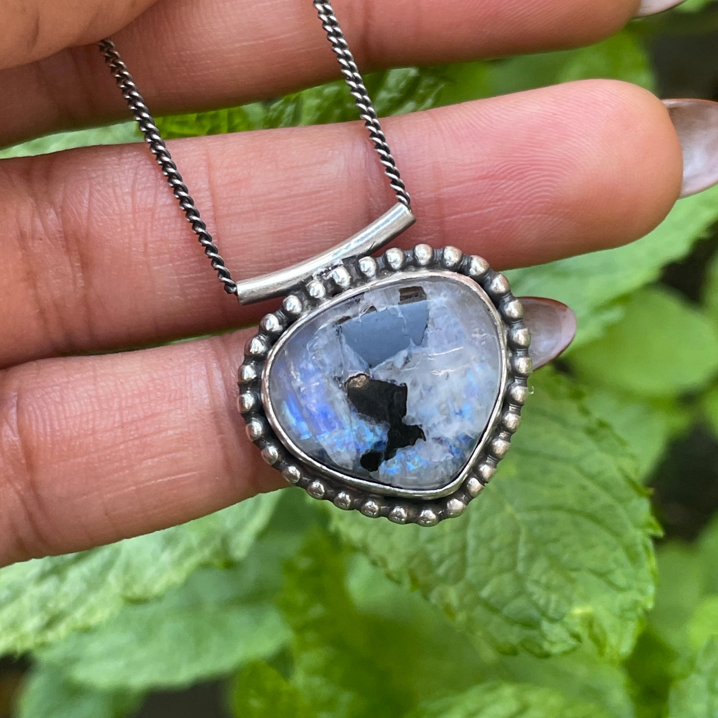 Rainbow Moonstone Beaded Pendant