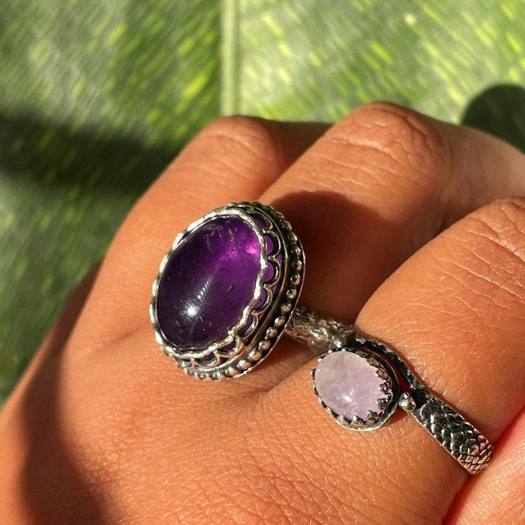 Chunky Amethyst Silver Ring