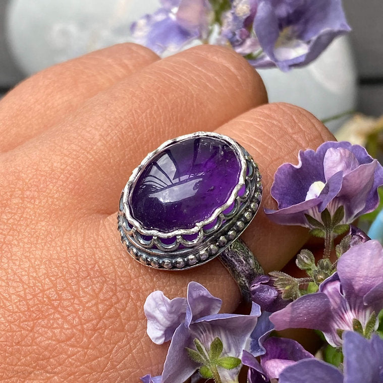 Chunky Amethyst Silver Ring