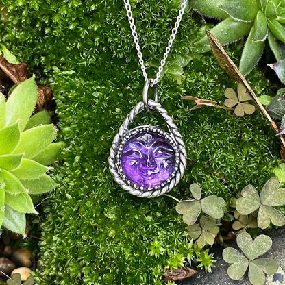 Amethyst Moon Face Necklace