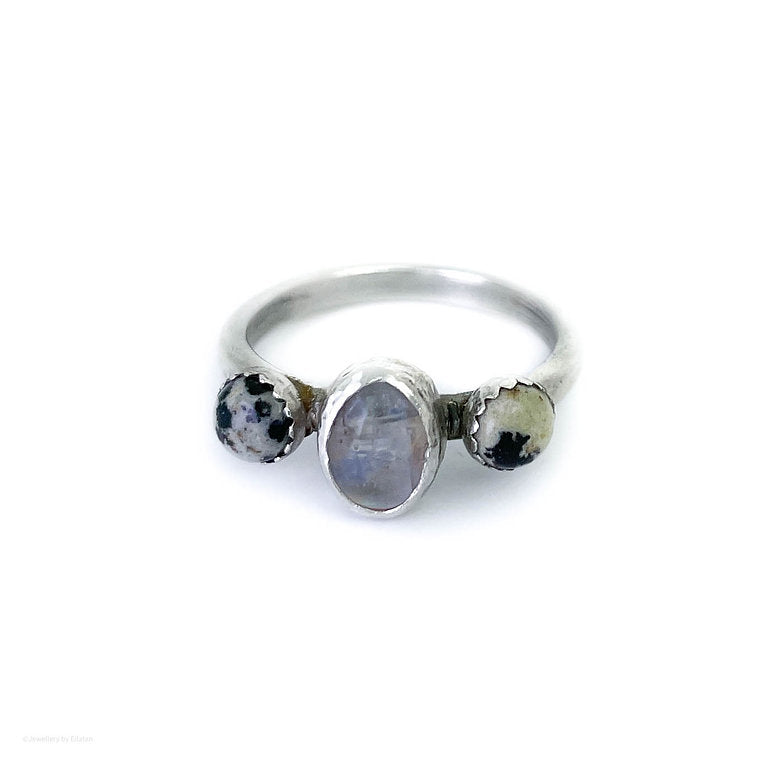 Dalmatian Jasper & Moonstone Ring