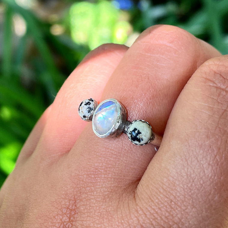 Dalmatian Jasper & Moonstone Ring