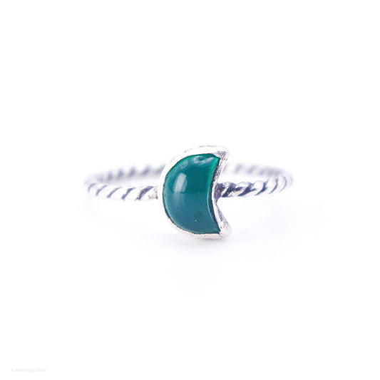 Green Agate Crescent Moon Ring