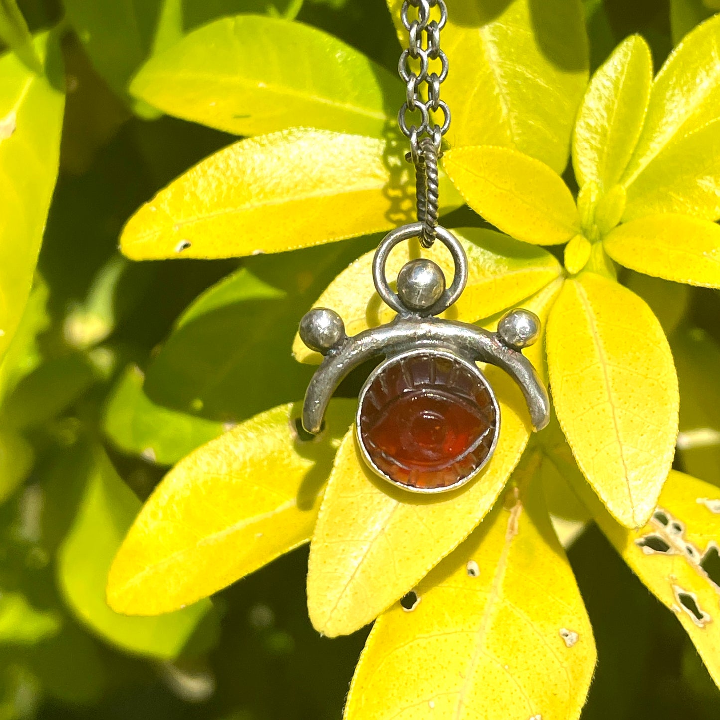 Hessonite Garnet Evil Eye Talisman Necklace