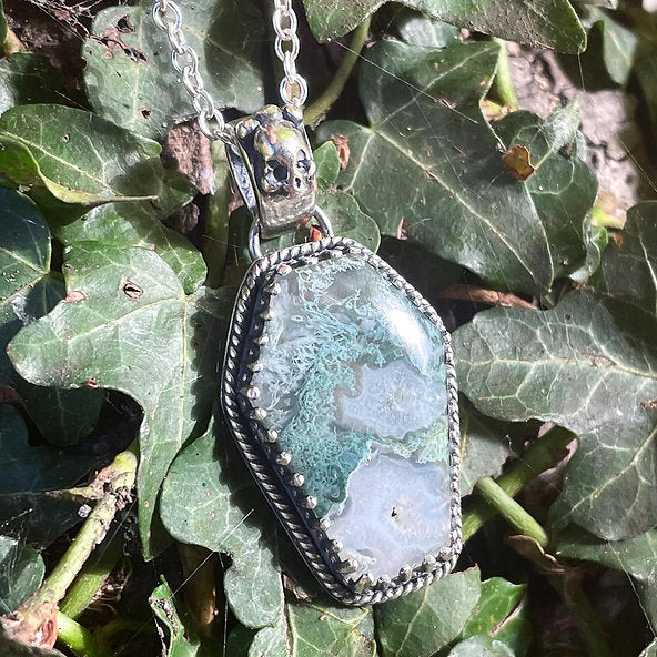 Moss Agate Coffin Necklace