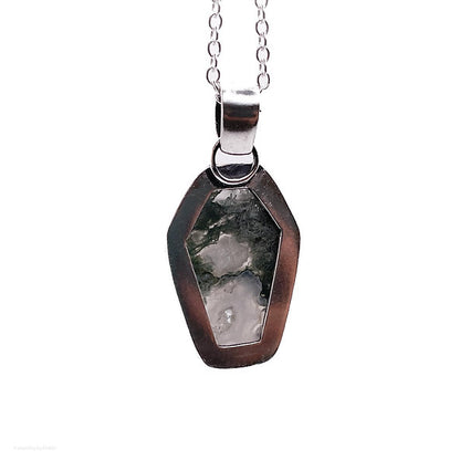 Moss Agate Coffin Necklace