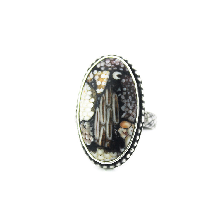 Snakeskin Agate Silver Ring