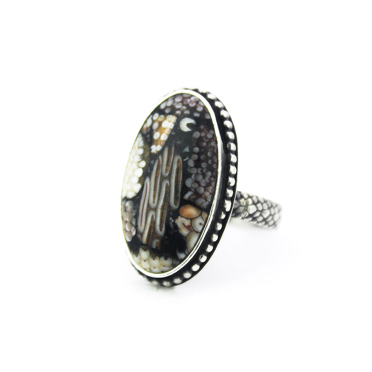 Snakeskin Agate Silver Ring