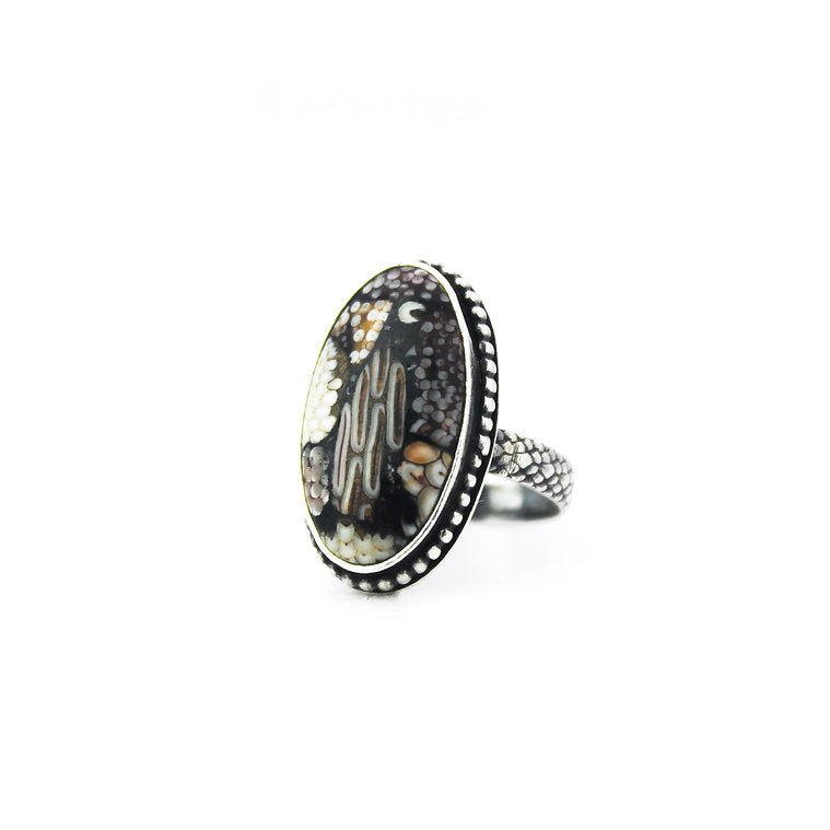 Snakeskin Agate Silver Ring