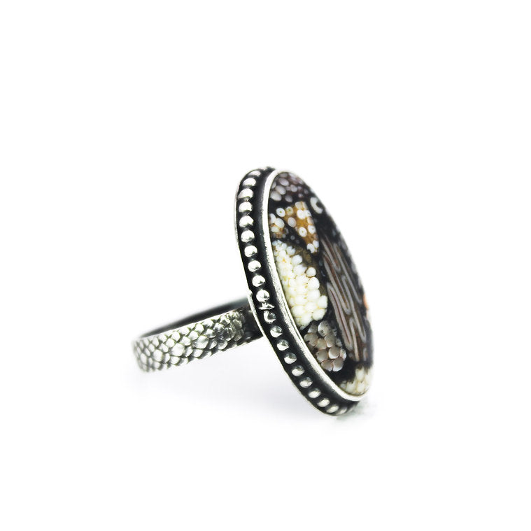 Snakeskin Agate Silver Ring